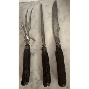 Vintage Clean Cut Trademark bone handle knife ,meat fork,  sharpening steel RARE